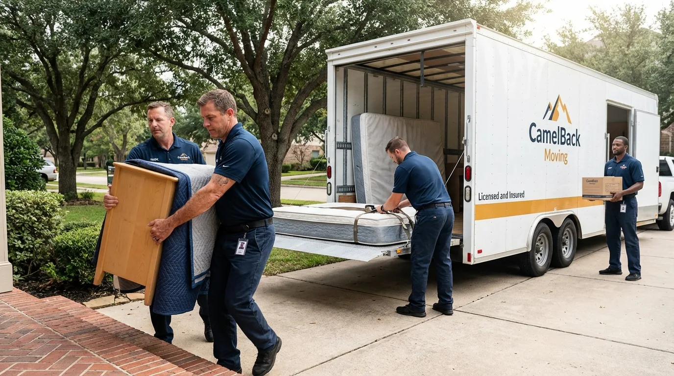 Crew loading residential truck for cross-state move from Borrego Springs, CA